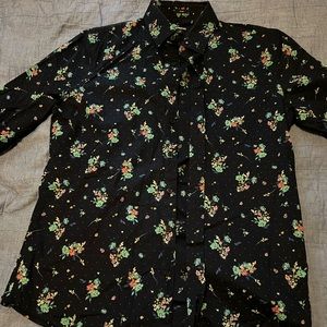 Express slim navy dress shirt with floral design